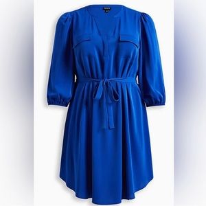 Never Worn! Torrid Blue Dress w Fabric Belt